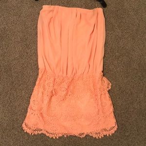 Loose top fitted bottom coral strapless dress